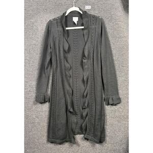 Chico’s Open Front Cardigan Ruffle Trim Sweater Duster Womens Size 1 US 8 Black